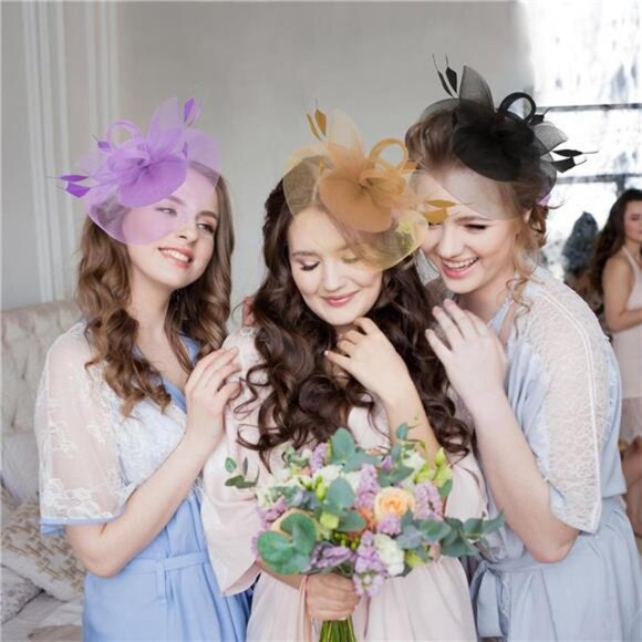 Fascinator Hats with Gloves Set for Women Tea Party Cocktail Wedding Headwear - Picture 6 of 7